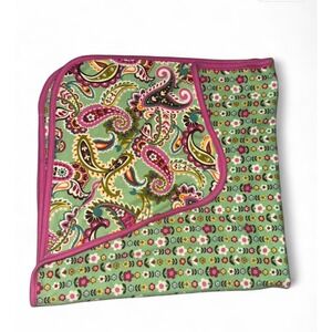 Vera Bradley Baby Reversible Cotton Blanket Green Paisley‎ Floral Pink Swaddle